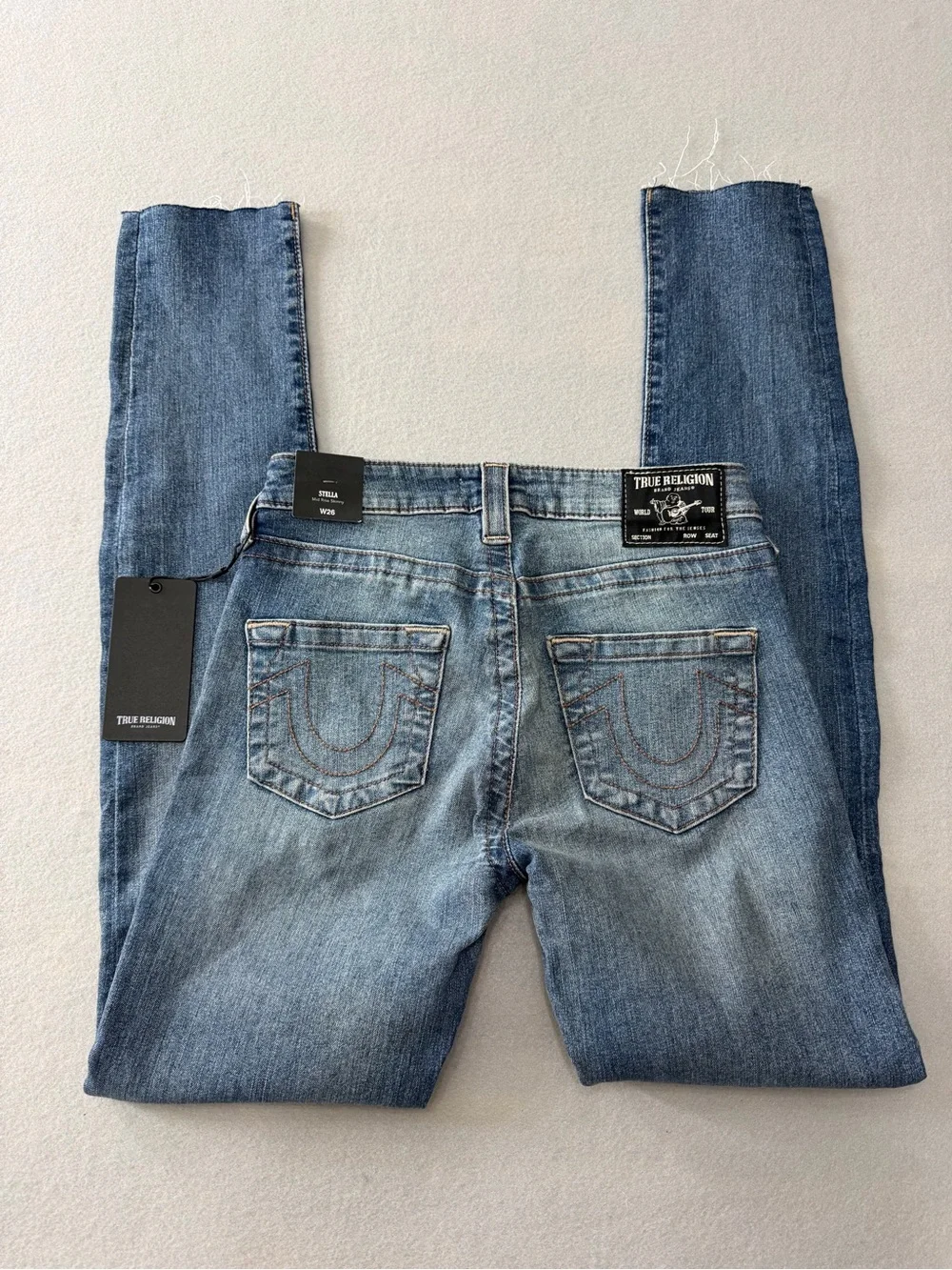 189/1769 True Religion Stella Mid Rise Jeans W26 Sun Gazed Destroy NWT